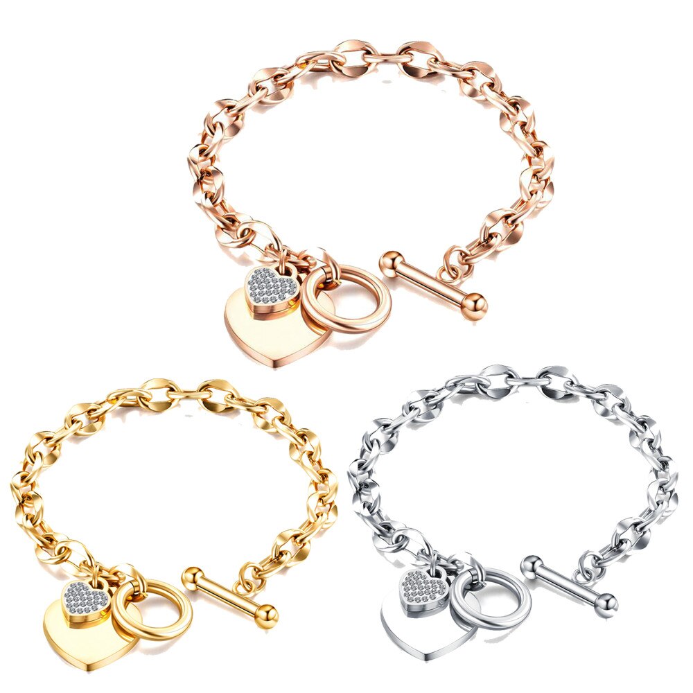Love Heart Charm Armbanden Voor Vrouwen Goud Zilver Kleur Rvs Ketting Bileklik Armband & Bangle Sieraden