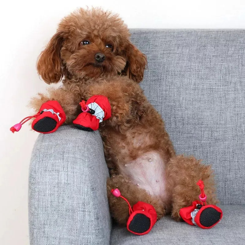 Chaussures imperméables pour animaux de compagnie, bottes de pluie anti-brûlure, chaussures pour chiens, chihuahua, petits chats, chiots et chiens, 4 pièces par ensemble