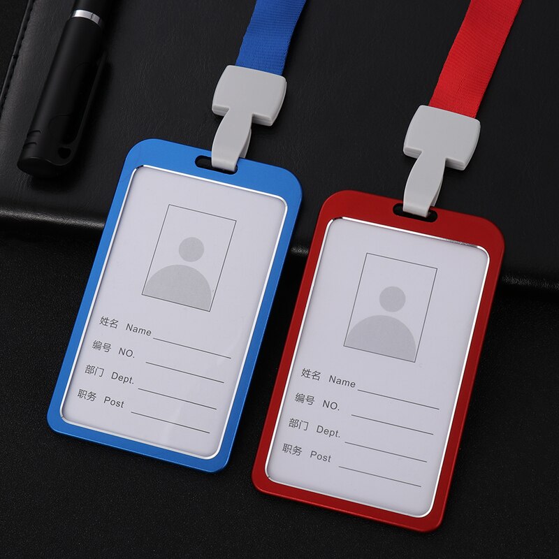 1Pc Aluminium Werk Naam Kaarthouders Visitekaartje Werk Card Id Badge Lanyard Houder Verticale Metalen Id Business case