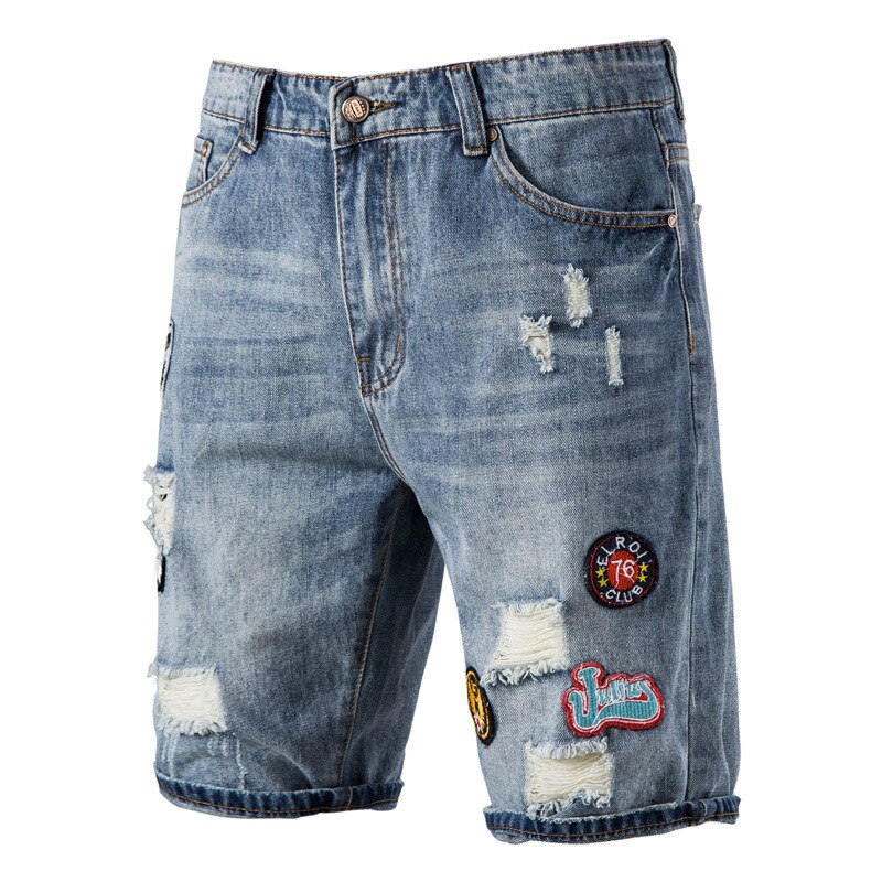 Pantalones cortos vaqueros de algodón para hombre, Bermudas ajustadas con agujeros, para patinar, harén, tobilleros rasgados, novedad de verano