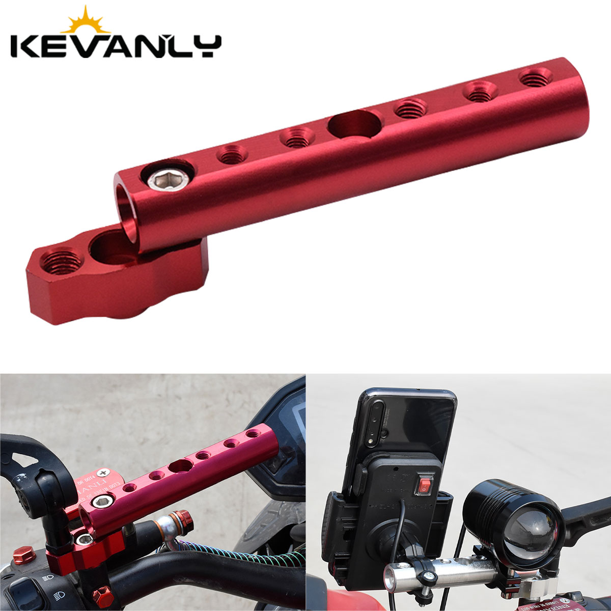 Motorfiets Spiegel Riser Multifunctionele Beugel Verlengbevestiging Houder Verlengstang, Expansie Stang, Mobiele Telefoon Houder Paal Rood