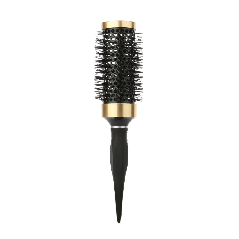 Hair Styling Hair Brush Nylon Comb Cylinder Curly Hair Rolling Comb Thermal Aluminum Tube Round Barrel Hair Comb Salon Tool: Gold