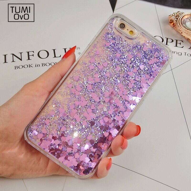 Nouvelles amours coeur paillettes étoiles dynamique liquide Quicksand souple téléphone coque arrière pour iPhone 6 6S 6plus 7 7plus 5 5S 5SE