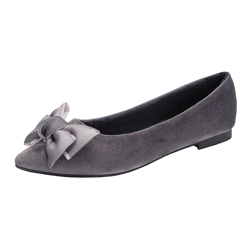 autumn Korean version of the pointed sweet bow flat shoes plus velvet single shoes women net red women's shoes