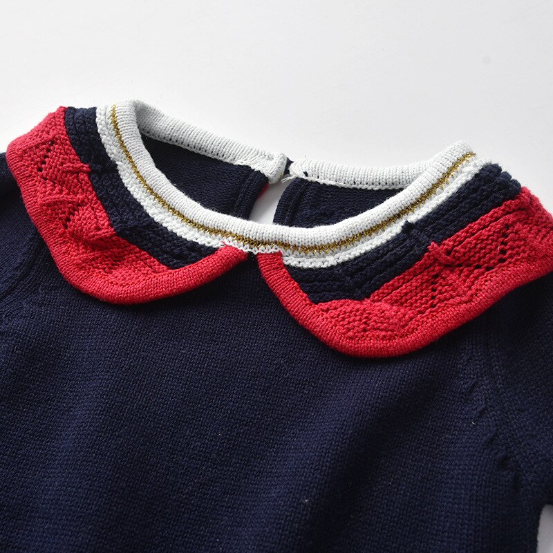 Jesienne i zimowe nowe dziewczynek sweter czerwona i biała lalka kołnierz z długimi rękawami bawełniany sweter z dzianiny koreańnarty sweter ubrania