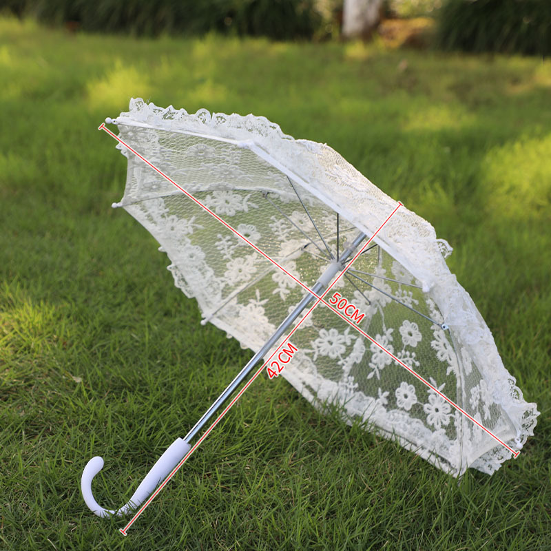 50/60cm Holzgriff Spitze Handwerk Regenschirm Promi schwarz Spitze Regenschirm Sonnenschirm Hochzeit Fotografie Braut Regenschirm Dekor: Licht Grau