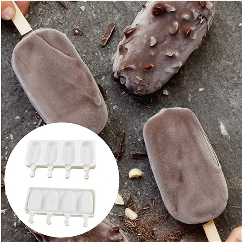 Ice Cube maker 4 Gaatjes Siliconen Vriezer Ijs Mold candy bar Maken Tool Sap Popsicle Mallen Kinderen Pop Lolly lade