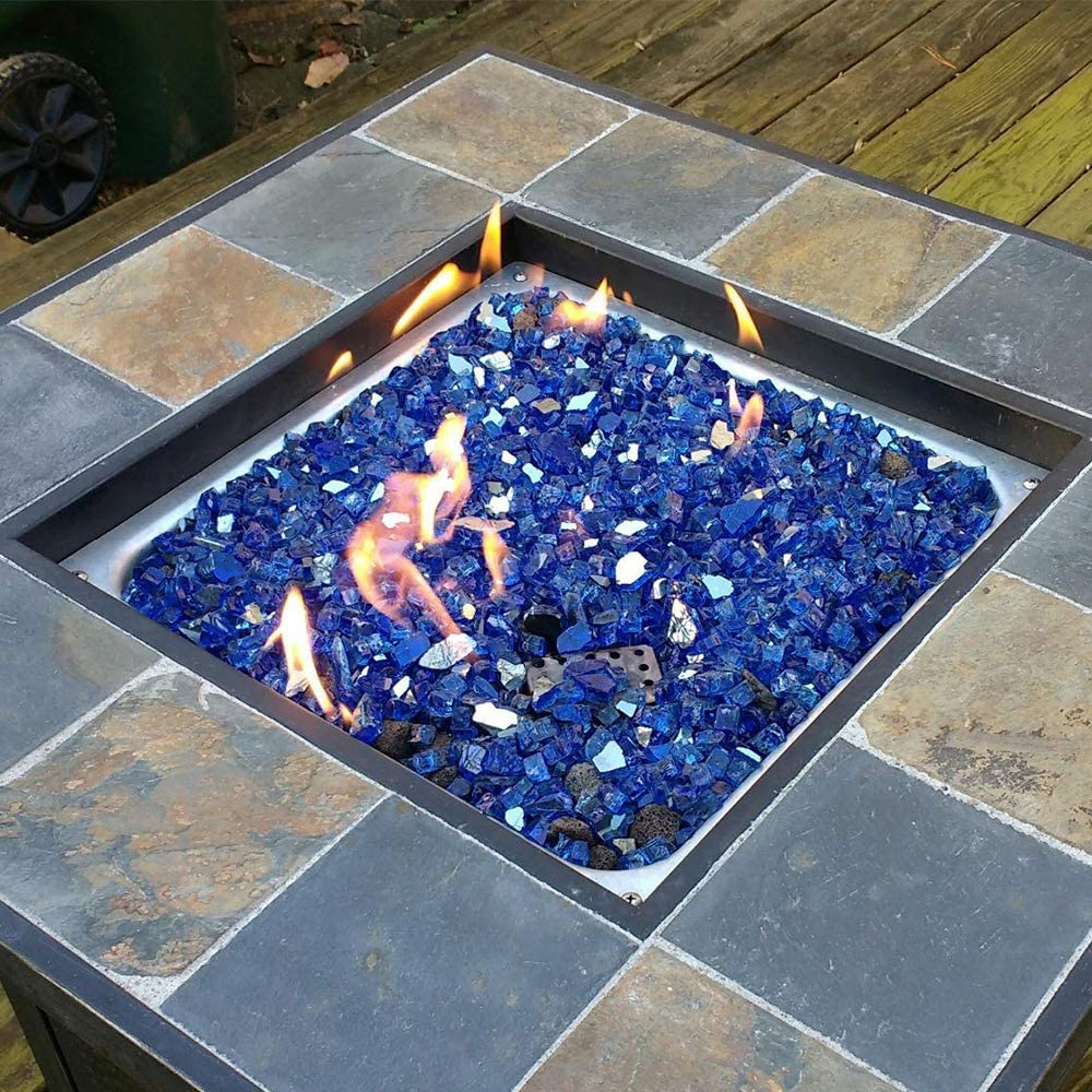 Fire Glass – 1/2 Inch and 1/4 Inch Reflective Tempered Fireglass with Fireplace Glass and Fire Pit Glass, Cobalt Blue Reflective