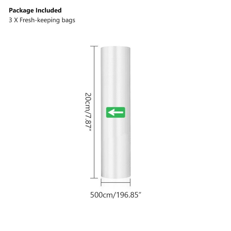 3 rullar köksmat vakuum förvaringspåsar för vakuumförslutare 20/25/28/30*500cm förpackningspåsar håller fräscha genomskinliga: 20 x 500cm x3
