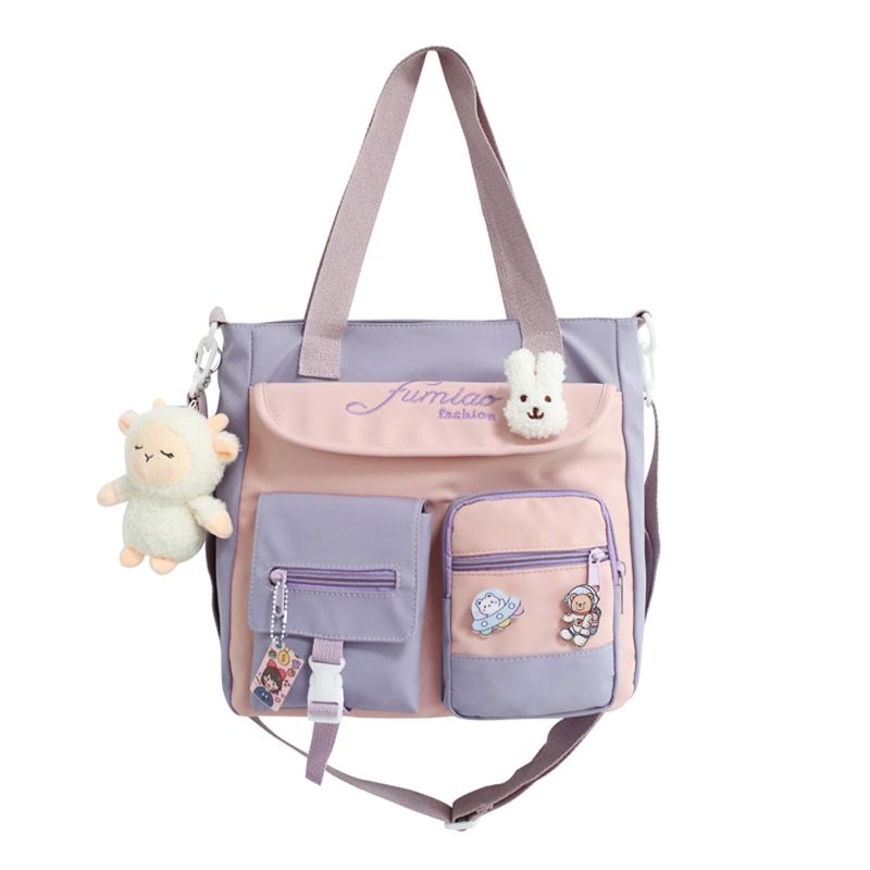 D0LF Korean Japanese Style Cute Large Capacity Tote Bag for Women Teen Girls Candy Color Patchwork One Shoulder Crossbody School