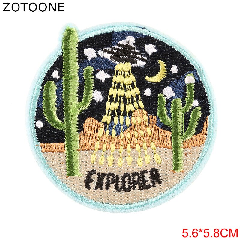 Zotoone Ronde Raket Planeet Patches Diy Stickers Ijzer Op Kleding Warmteoverdracht Applique Geborduurde Toepassingen Doek Stof G: PE1841CT