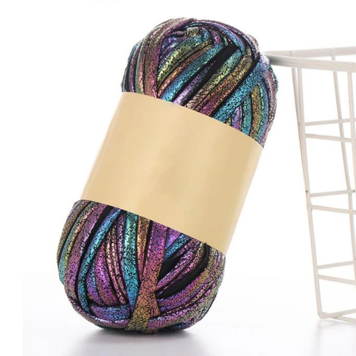 100g Imitation Leather Shiny Crochet Yarn，43.74yd Metallic Tshirt Yarn，DIY Hand Knitting for Bag Blanket Cushion Crochet Yarn: Lavender