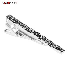 SAVOYSHI Classic Black Tie Clips for Men Enamel Engrave Pattern Necktie Tie Bar Clasp Tie Clip Brand Jewelry