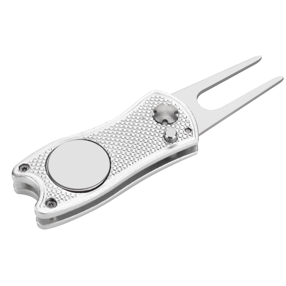 Stainless Steel Golf Divot Repair Switchblade Tool Pitch Groove Cleaner Magnetic Golf Pitchfork Putting Green Fork Golf Training: Silver
