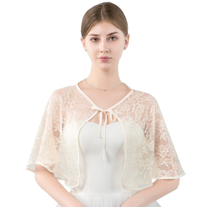 Black red Blush Lace Wedding Jacket Wrap Short Bridal Wraps Shawl Summer Women Evening Bolero Bride Capes Mariage: Champagne