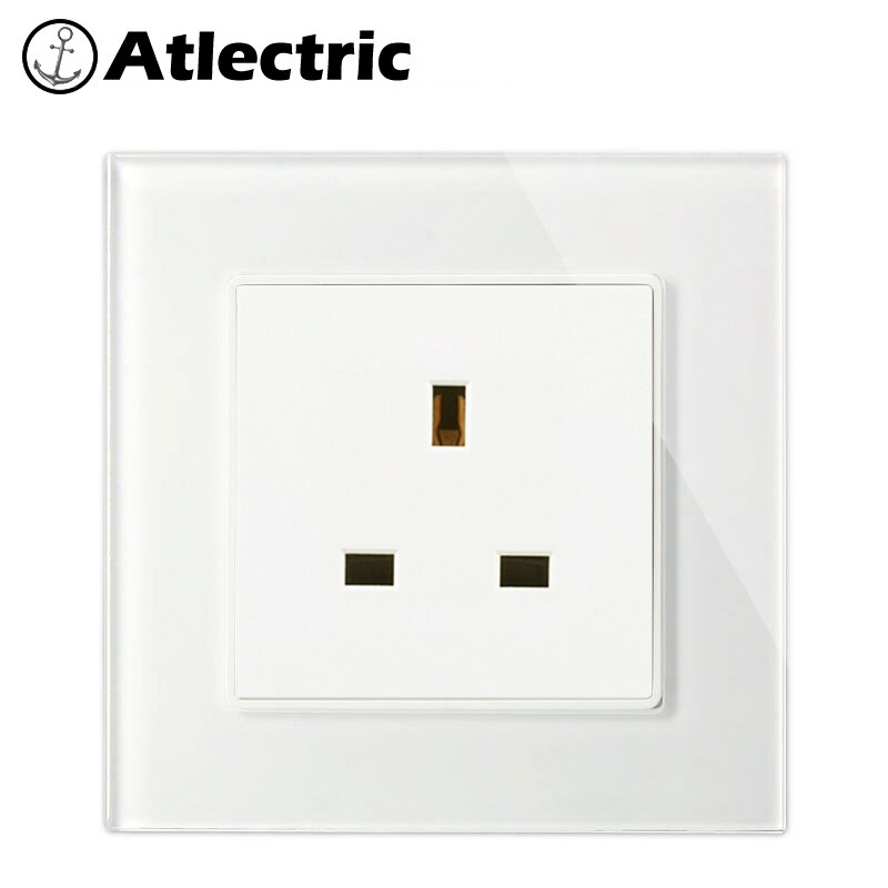 Atlectric UK Standard Wall Socket Tempered Glass Panel Power Outlet Dual Usb Socket 86mm*86mm Mobile Adapter 13A