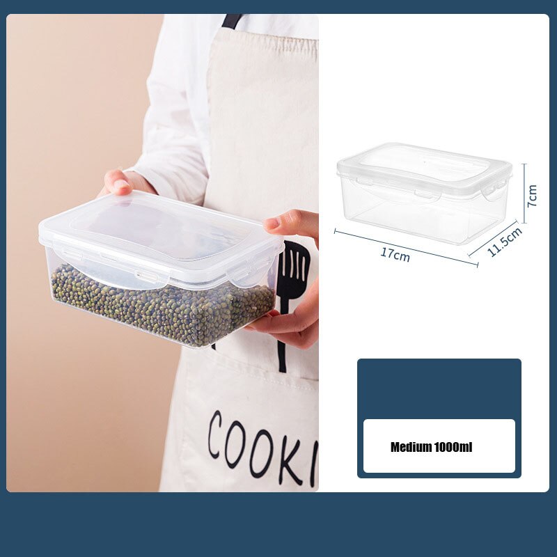 Food Storage Container Kitchen Storage Box PP Fresh-keeping Storage Organizer Refrigerator with Lid Transparent Sealed Cans: Rectangular Medium