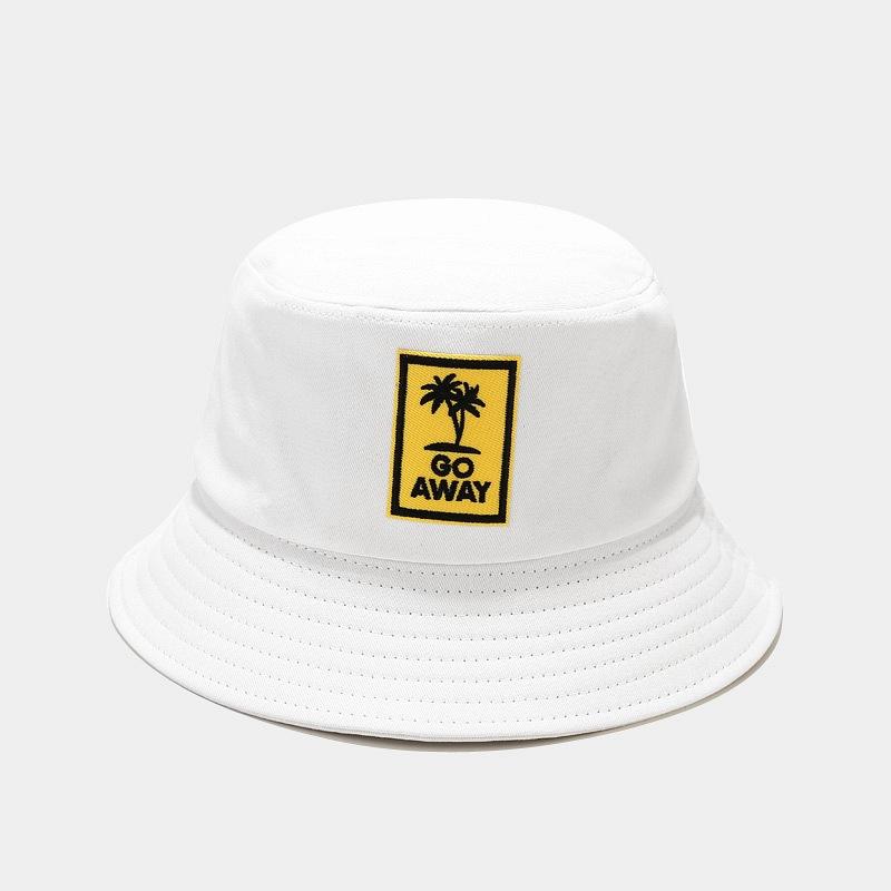 style letter go away embroidery Bucket Hat Fisherman Hat outdoor travel hat Sun Cap Hats for Men and Women 135: White