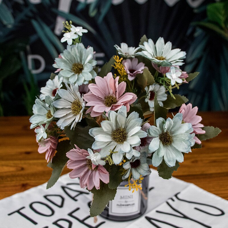 Silke holland krysantemum rosa konstgjord blomma bukett plast tillbehör hem vardagsrum bröllop diy bord de