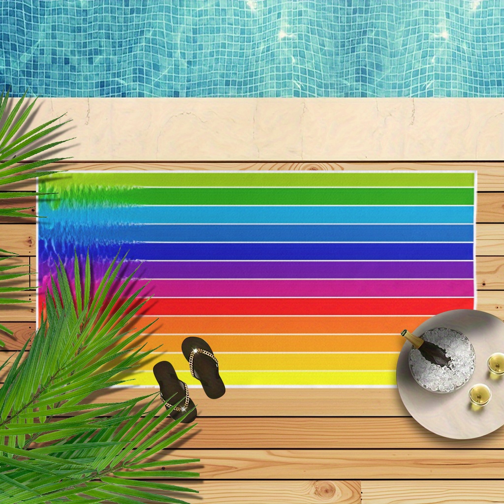 1pc schnelltrocknende strandtücher mit regenbogenstreifen, , 2d bedruckte polyestertücher, ganzjährig, unisex, geeignet für Strand/Camping/surfen, strandmatte