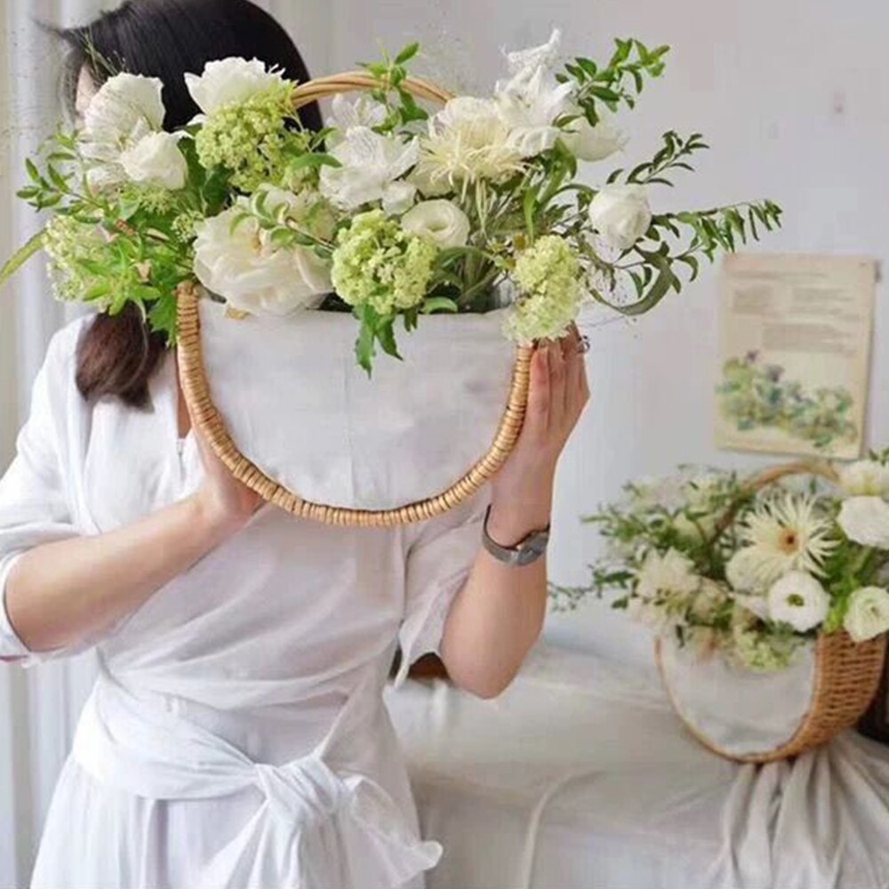 Practical Handmade Wicker Rattan Basket With Handle Decorative Garden Flower Pot Bread Fruit Storage Baskets Home Organizer
