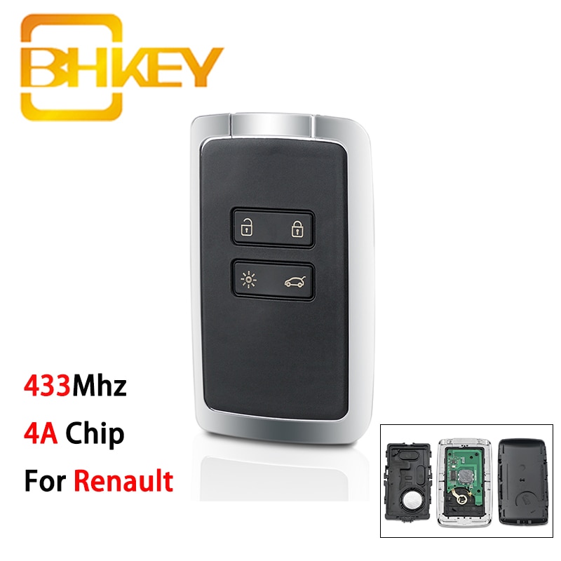Bhkey voor renault sleutel 4a chip auto afstandsbediening voor megane 4 talisman espace 5 kadjar koleo slimme autosleutel 433 mhz 4 knoppen