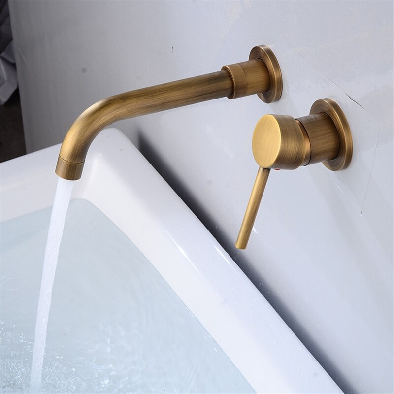 Modern Wall-Mount Mixer Tap Bathroom Sink Faucet Swivel Wall Spout Bath: Antique