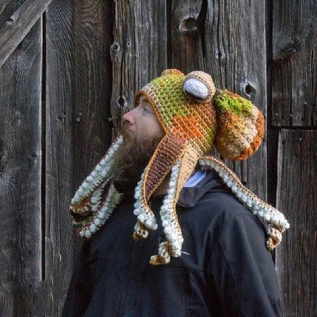 Chapeau en laine tricoté à la main, en forme de pieuvre, pour noël et Halloween: B