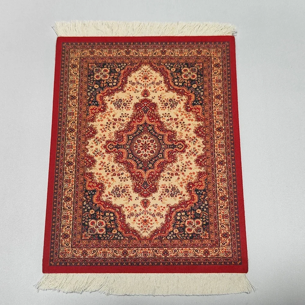 Woven flower Persian carpet small coaster merchants mouse pad desk mat retro style rubber non-slip computer mats: Orange