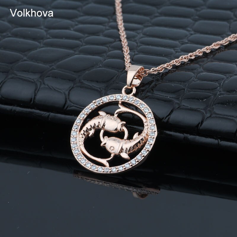 Volkhova 12 Zodiac Constellations Pendant Necklaces For Women Men 585 Rose Gold Cubic Zirconia Jewelry