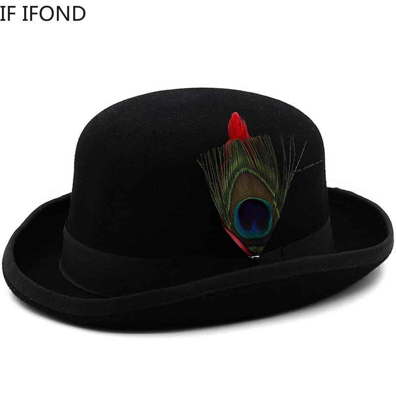 100% Wool Felt Jazz Fedoras Hats Bowler Hat For Men Women Party Formal Derby Hats Classic Church Cap