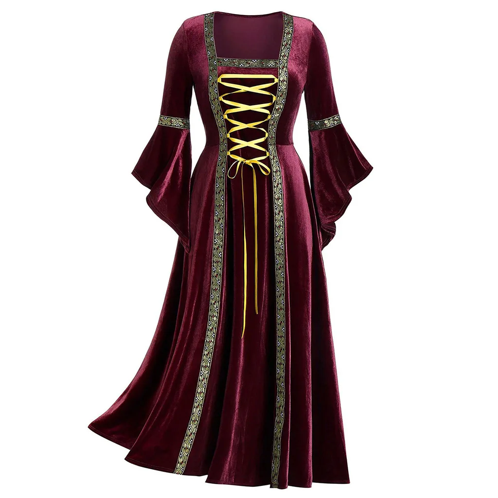 Robe Longue à Manches Longues pour Femmes, Style Pertanianval Giavegant, Cosplay, Robe Gothique d'Halloween à Bands, Kostüm: L / Black