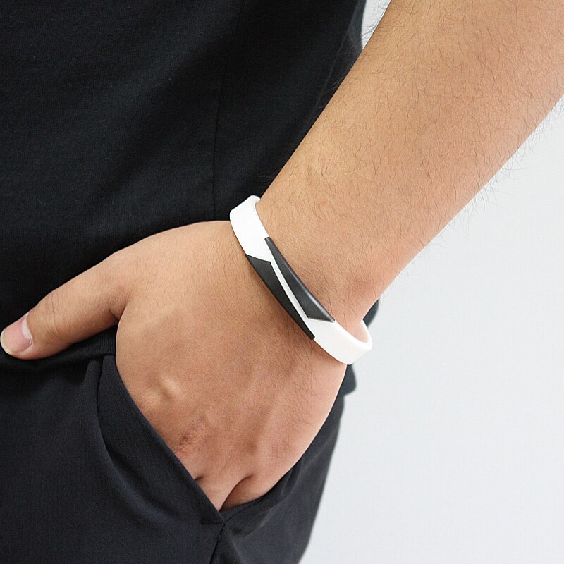 Grafica geometrica irregolare bracciale in Silicone genuino in acciaio inossidabile accessori di colore nero gioielli per uomo