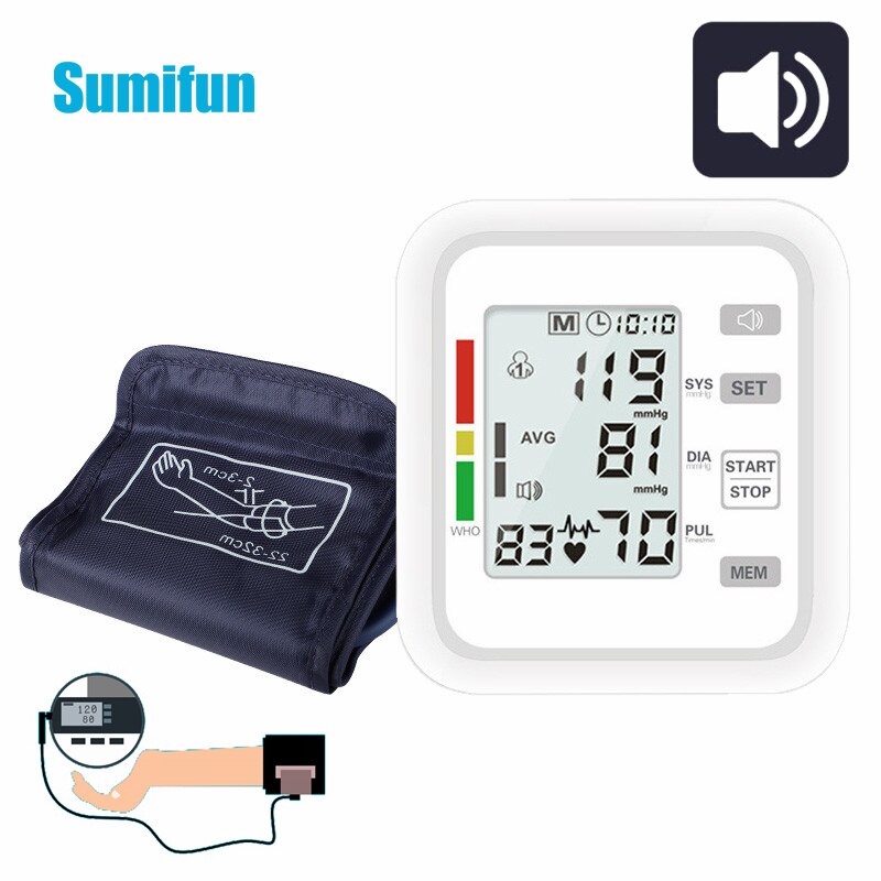 Automatische Arm Bloeddrukmeter Lcd Digitale Scherm Hartslagmeter Meter Tonometer Huishoudelijke Bp Sphygmometer Tensiometre