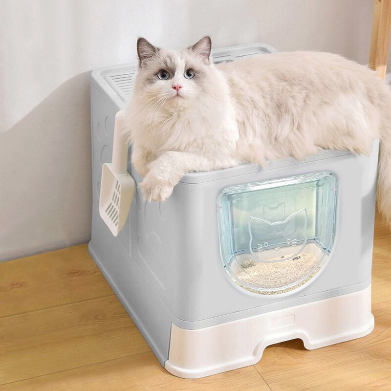 Caja de arena grande para gatos, arenero cerrado, bandeja de arena de plástico, antisplas, productos para mascotas, Alfombra de cama