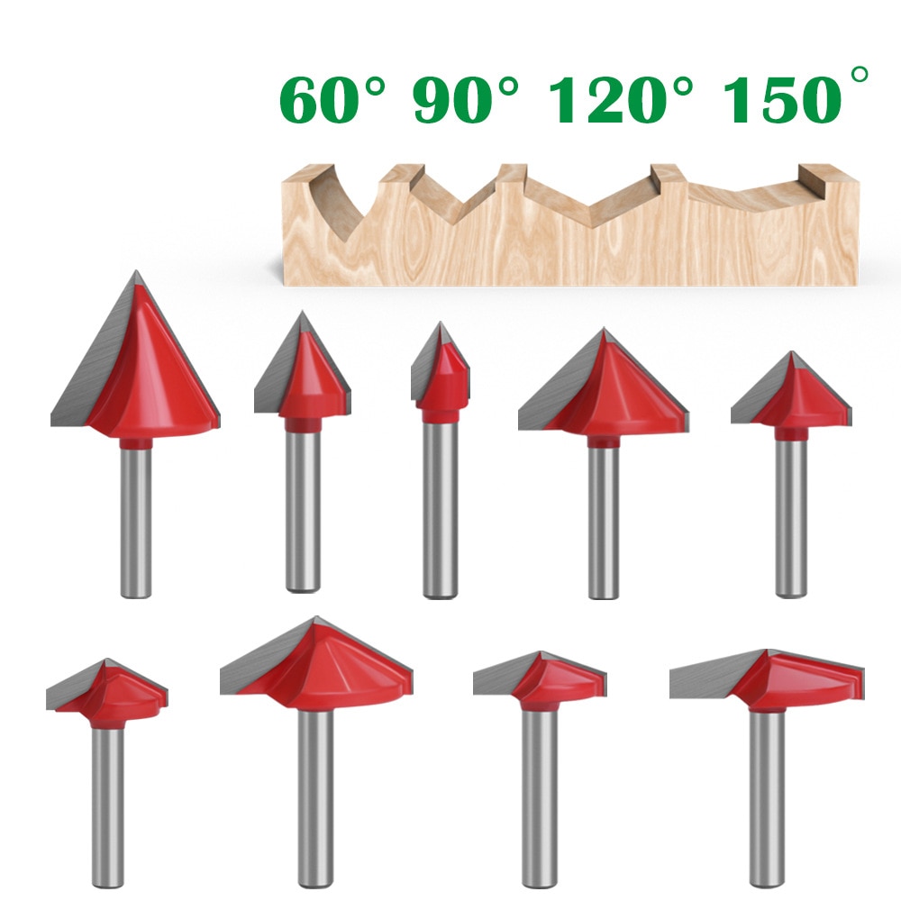 1pc 6mm Shank 60 90 120 150 degree V-shaped Router Bit, 3D wood MDF router bit CNC solid carbide end mill