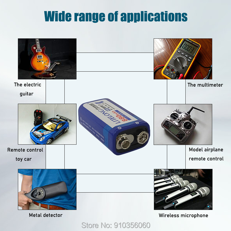 9v 880mAh LITELONG SUPER BIG li-ion lithium Rechargeable 9 Volt Battery Manufacturer's warranty