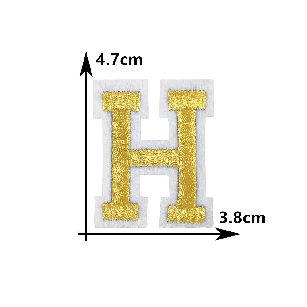 Parche bordado para planchar adhesivo termofusible con 26 letras doradas en inglés, parche decorativo para costura DIY para ropa