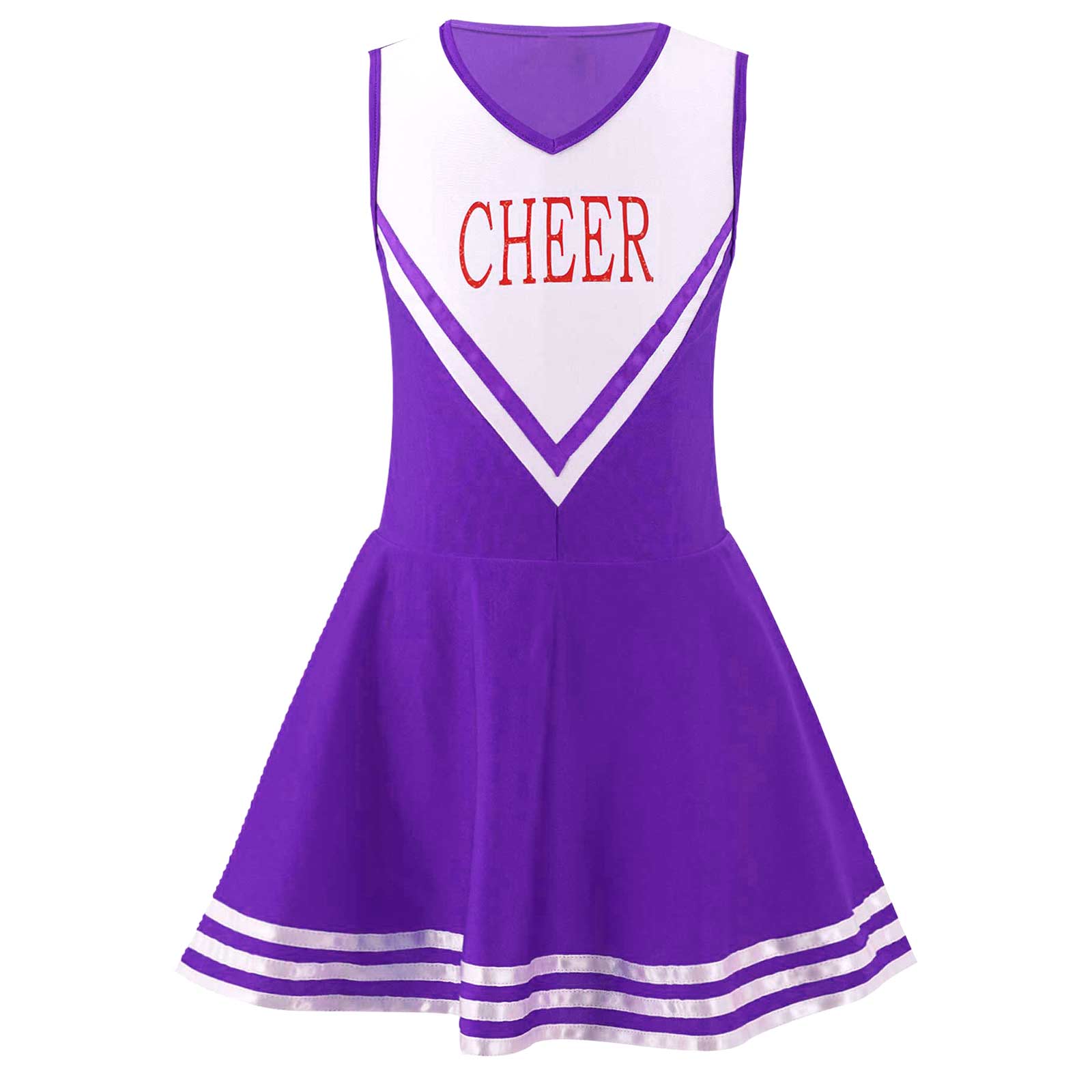 Vestido de baile de animadoras para niñas, ropa con estampado de letras, escote en V, sin mangas, uniforme escolar: Purple / 6