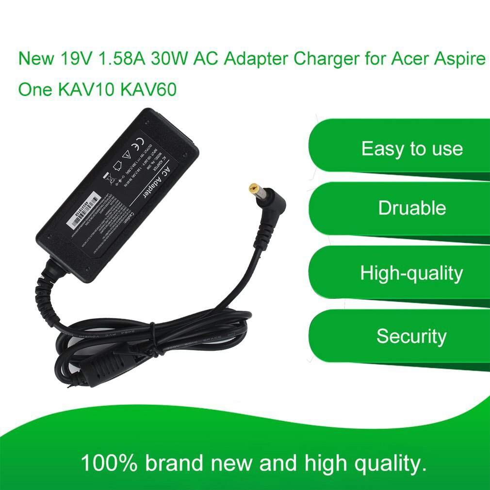 AC Adapter Charger + Cord 19V 1.58A 30W for Acer Aspire One KAV10 KAV60 Plug in ONLENY