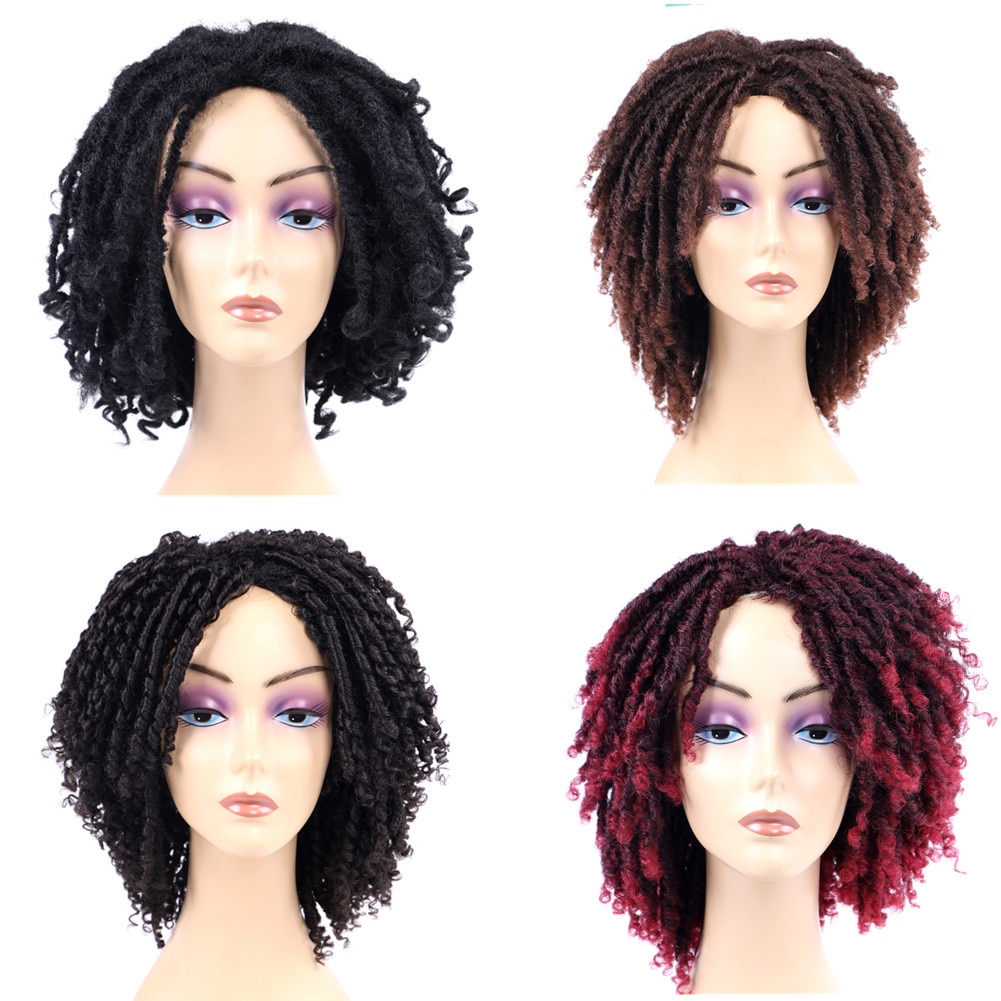 Pervado cabelo 14 "parte média peruca de cabelo sintético dreadlocks para mulheres africanas preto marrom bug ombre crochê alma locs tranças perucas