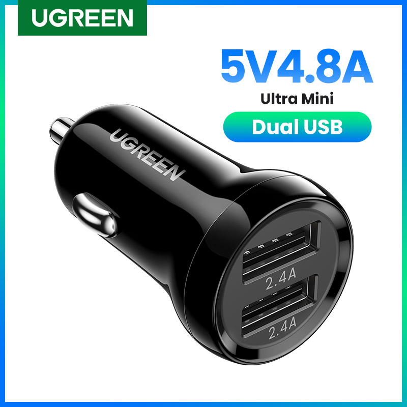 Mini carregador automotivo usb a ugreen, carregador de celular para carro com adaptador para carregador de celular