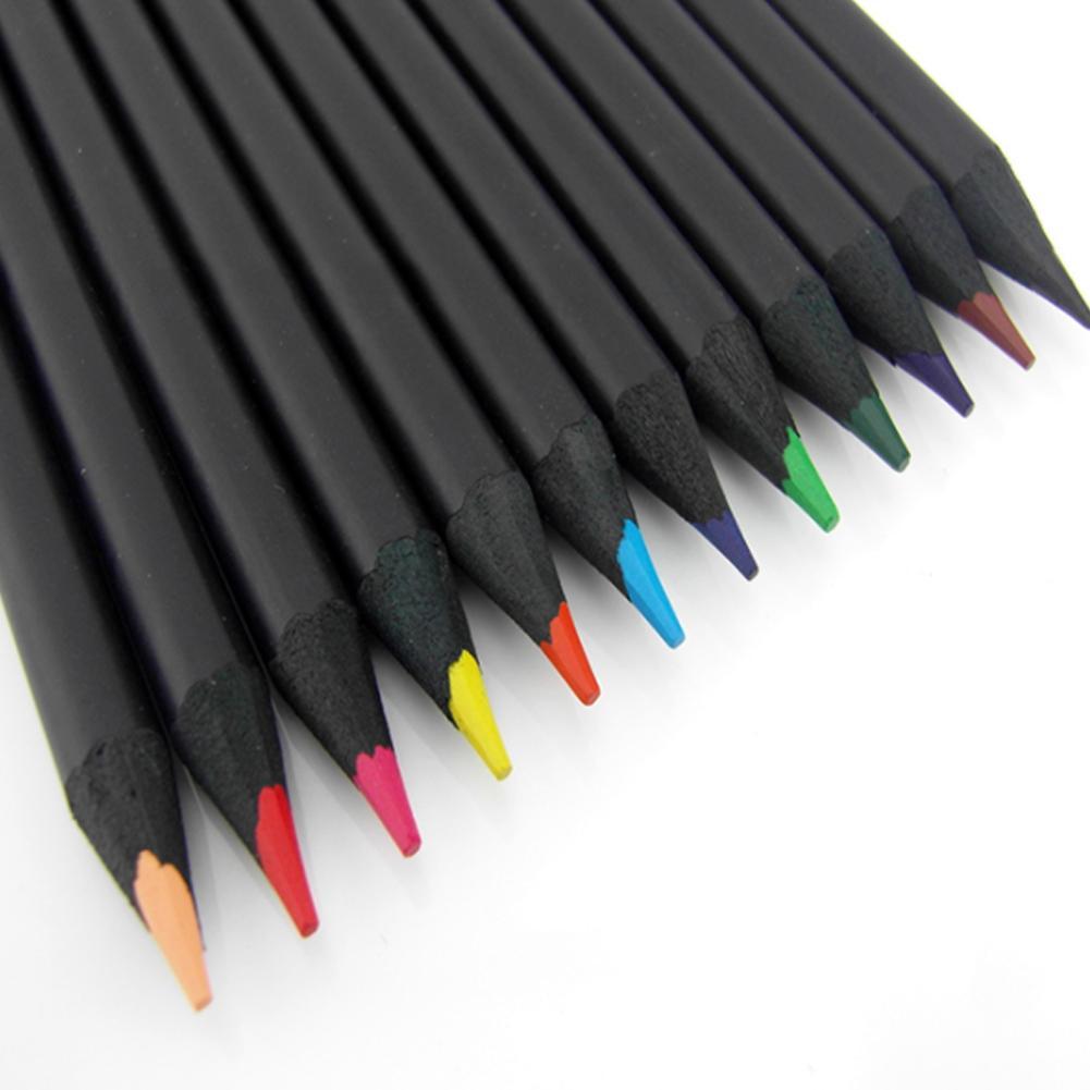 12 Stks/set Kleur Potlood Kleurpotloden Kleuren 12 Verschillende Kawaii Zwarte School Houten Potloden G1E1