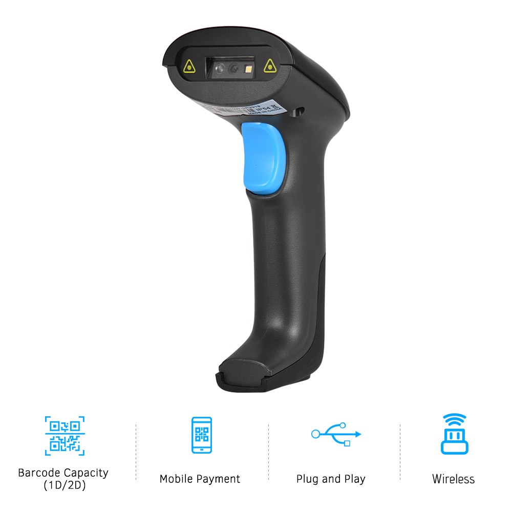 Handheld 3-in-1 Barcode Scanner BT & 2,4G kabellos & verdrahtet 1D 2D Bar Code Leser mit Empfänger USB Kabel für Handy, Mobiltelefon Zahlung