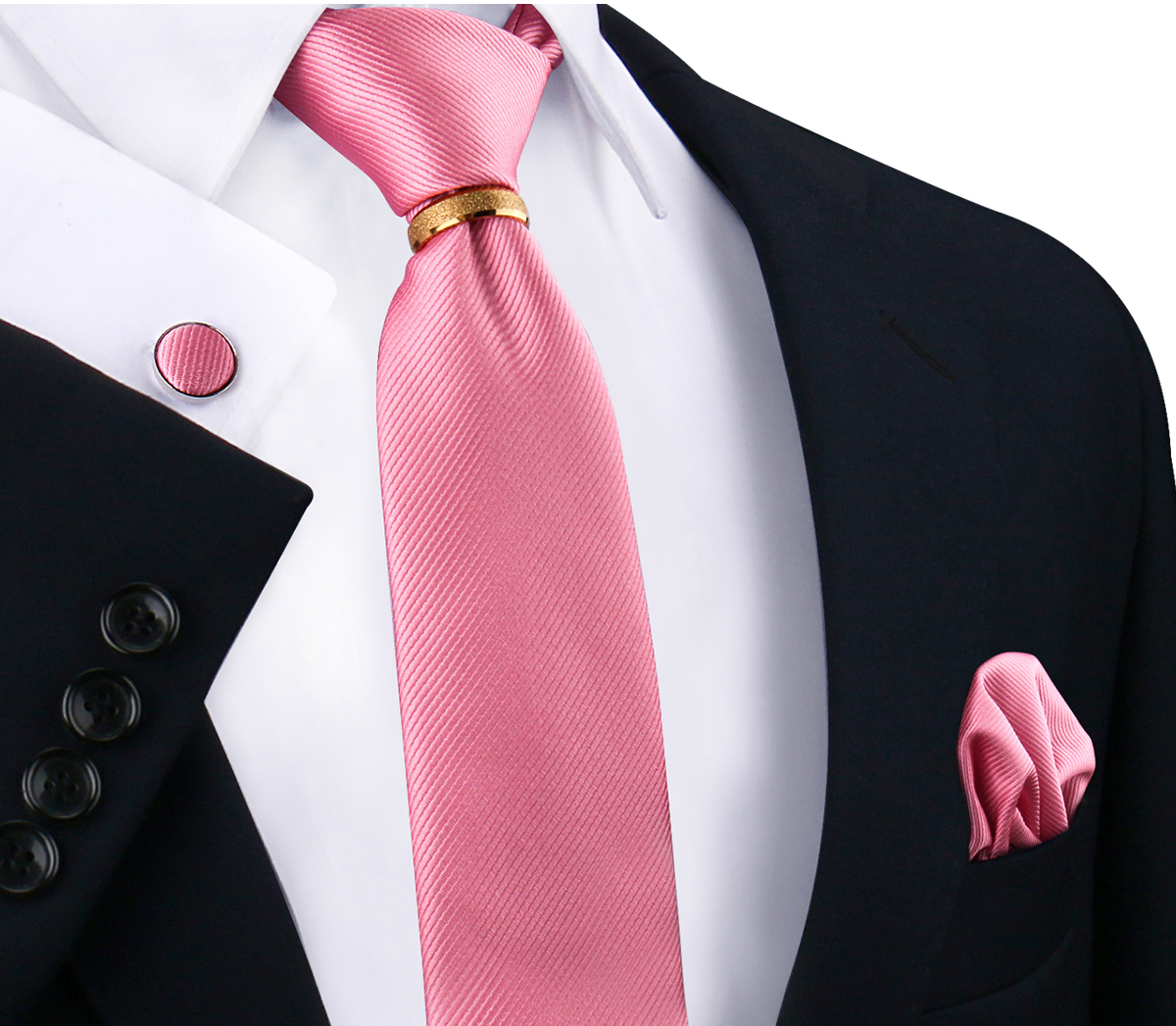 Conjunto de gravatas de seda sólida de luxo para homens gravata lenço abotoaduras com anel de metal dourado broche terno festa de casamento acessórios masculinos: Lavanda