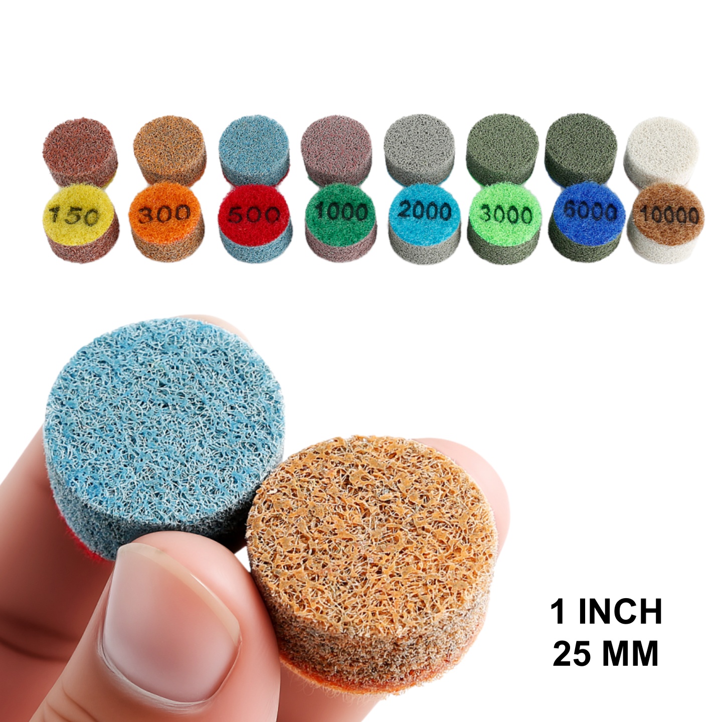 8 STKS Mini Polijstpads Set 1 Inch Spons Polijstpad Schuurschijf Voor Slijpen Marmer Quartz Crystal Jade 150 # -10000 # Korrel