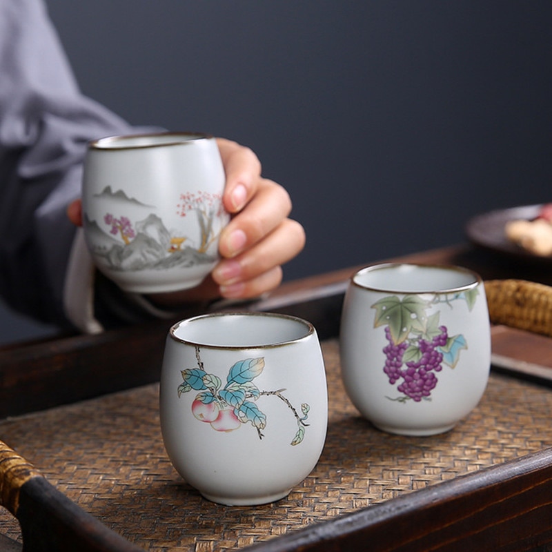100Ml Uw Oven Keramische Retro Thee Cup Porselein Theekopje Handgeschilderd Thee Kom Ceremony Accessoires Home Decor