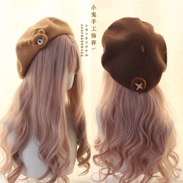 Belle Lolita ours bérets à la main citrouille casquette champignon laine béret Mori fille Vintage mignon peintre chapeau automne hiver