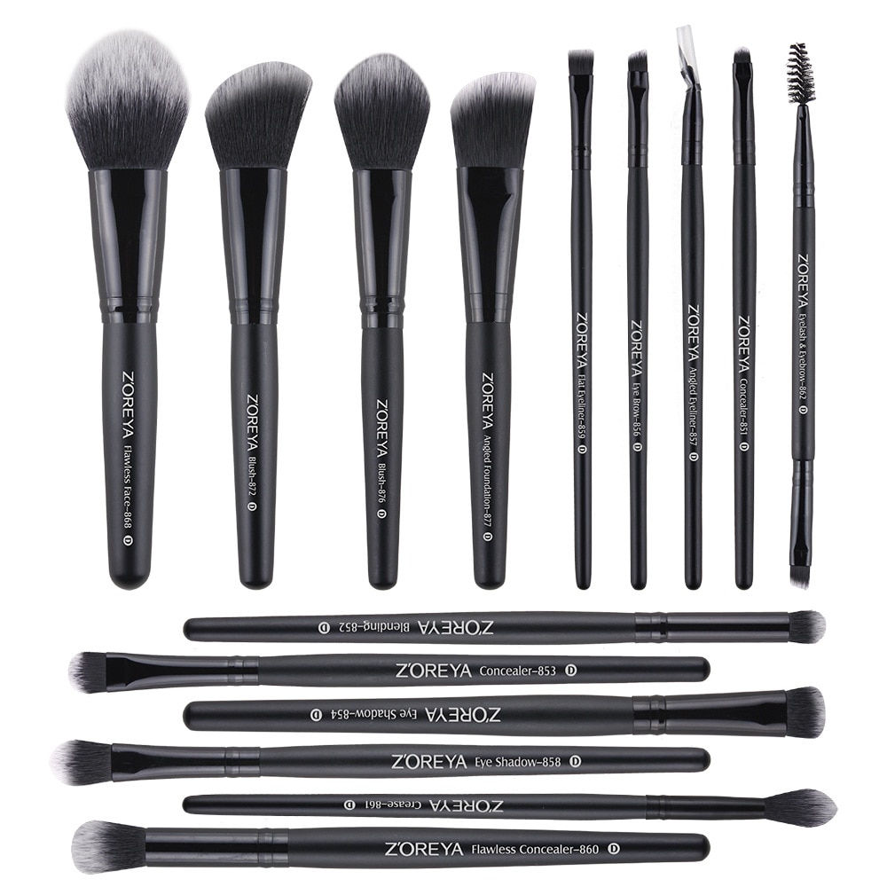 Zoreya-Conjunto de brochas negras de maquillaje, colorete, mezcla de sombras de ojos, delineador de ojos, brocha cosmética, 7/9/15 Uds.