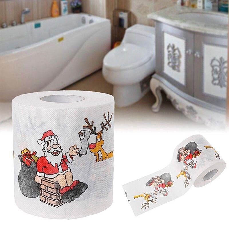 1Roll Christmas Bath Toilet Roll Paper Christmas Printed Tissue Paper Household Santa Claus Bath Toilet Roll Paper